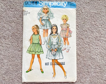 Original Vintage 1971 Simplicity Dress Pattern 9344 Girl/'s Size 4 Bust 23 Cut /& Complete w Instructions
