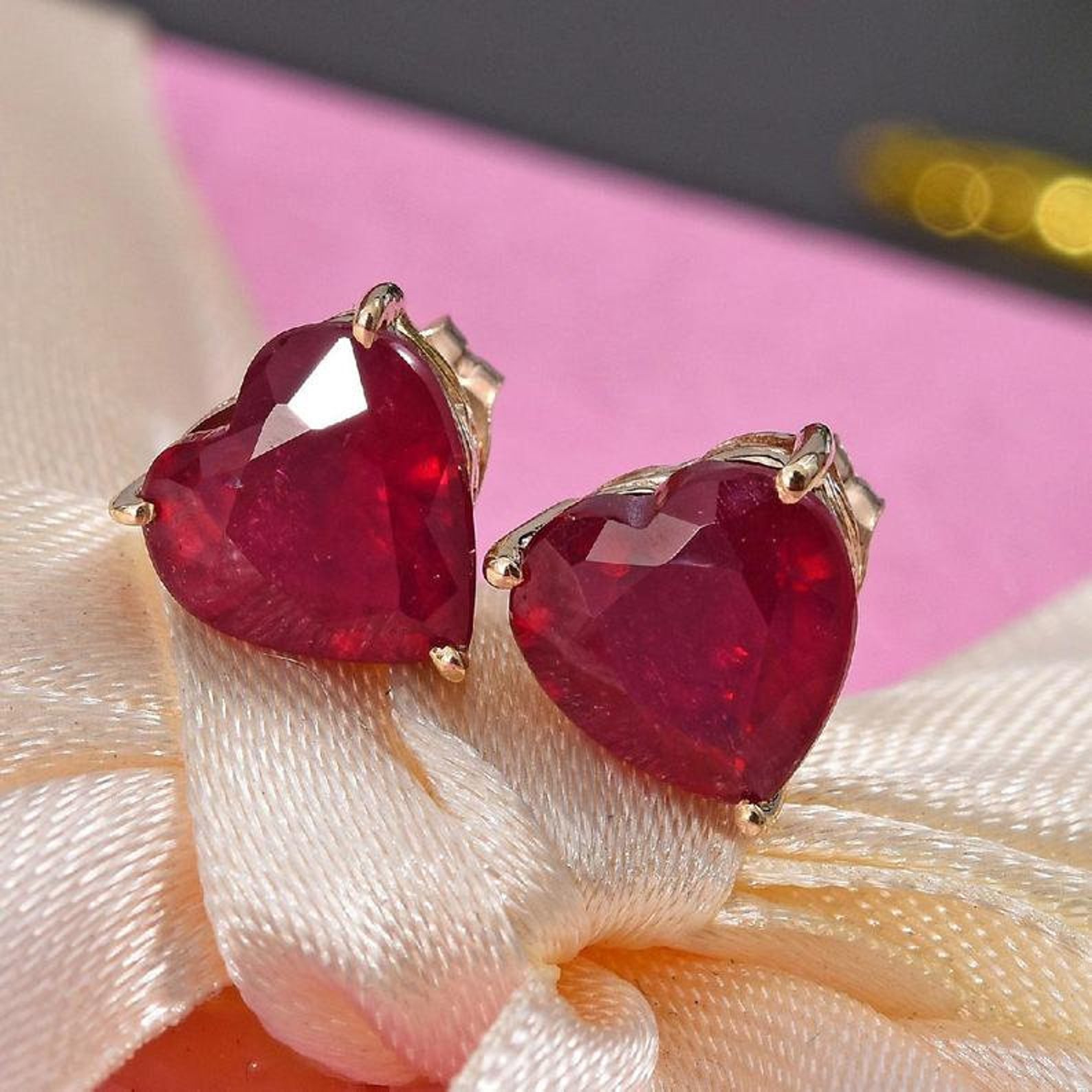 Natural Ruby Heart Earrings in 14K Yellow Gold Vermeil Stud - Etsy