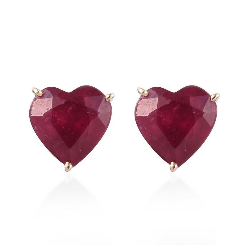 Natural Ruby Heart Earrings in 14K Yellow Gold Vermeil Stud Etsy