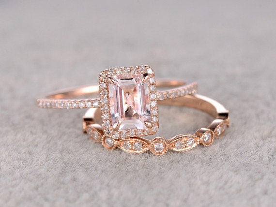 Natural Morganite Engagement Ring Set in Sterling Silver 14K | Etsy