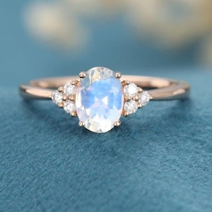 Natural Moonstone Engagement Ring, Moonstone Ring, Rose Gold Ring, Vintage Antique Ring, Promise Ring, Wedding Gift, June birthstone ring