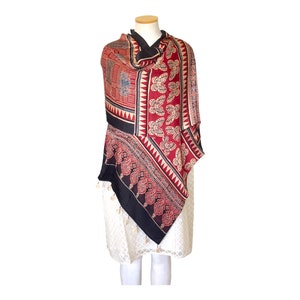 Ajrakh Hand Block, Hand Woven Modal Silk, using natural Dyes, by local artisans from India. Shawl, Wrap, Neck Warmer, Dupatta.