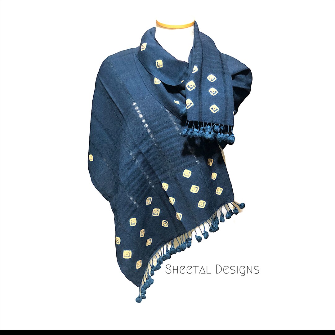 Handwoven Bhujodi Wool Blend Shawl, Bandhani Tie Dye, Natural Dyes - Etsy