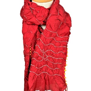 Chiffon/Crepe Bandhani Dupatta, Shawls, Wraps, Stoles with micro bandhej using natural dyes, by local Artisans from India.