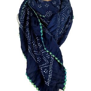 Pure Gajji Silk Micro Tie & Dye, Hand Woven Bandhani Scarfs-Wraps, with Natural Dye. By Local Artisans from India-Blue
