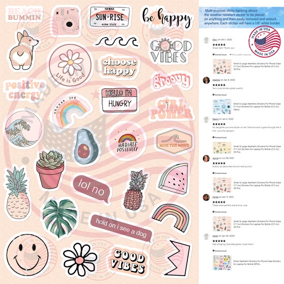 Small & Large Aesthetic Stickers for Phone Case 11 Inc Stickers for Laptop  for Bottle 22 Inc 30 Pcs. 