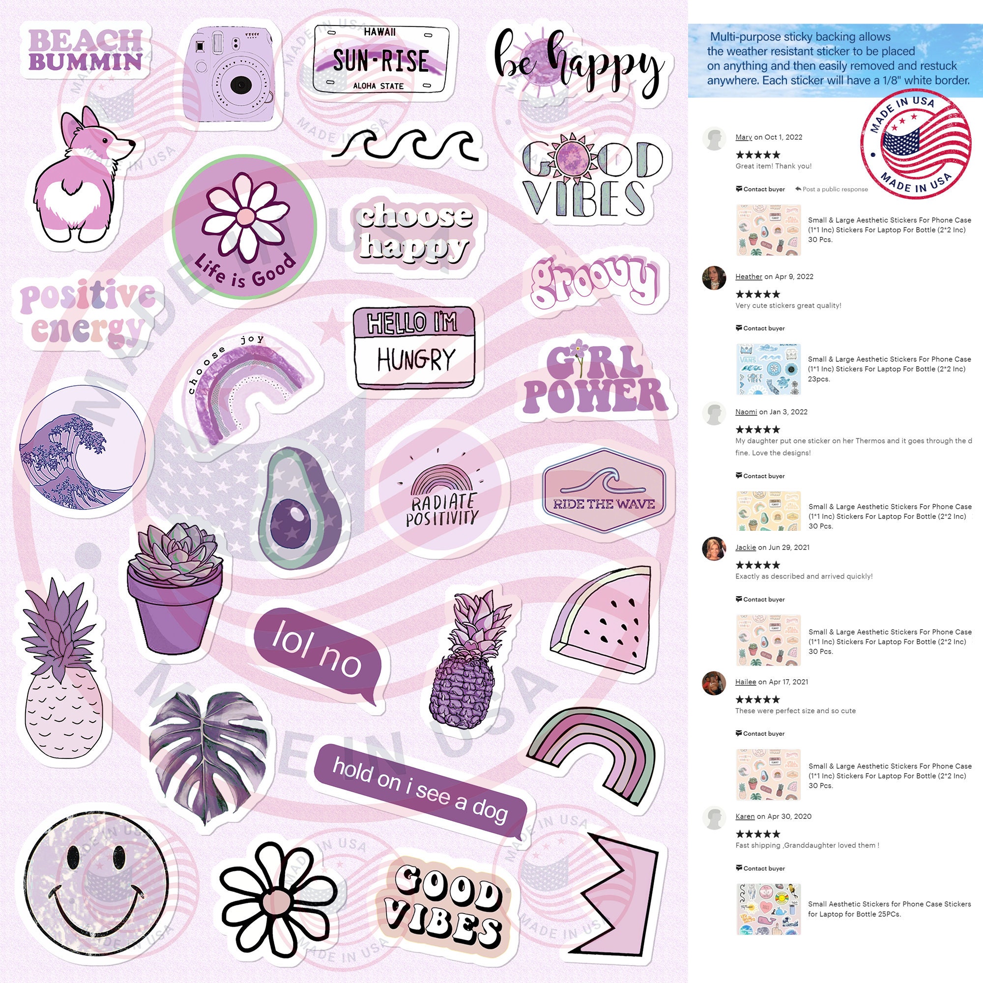 Small & Large Aesthetic Stickers for Phone Case 11 Inc Stickers for Laptop  for Bottle 22 Inc 30 Pcs. 