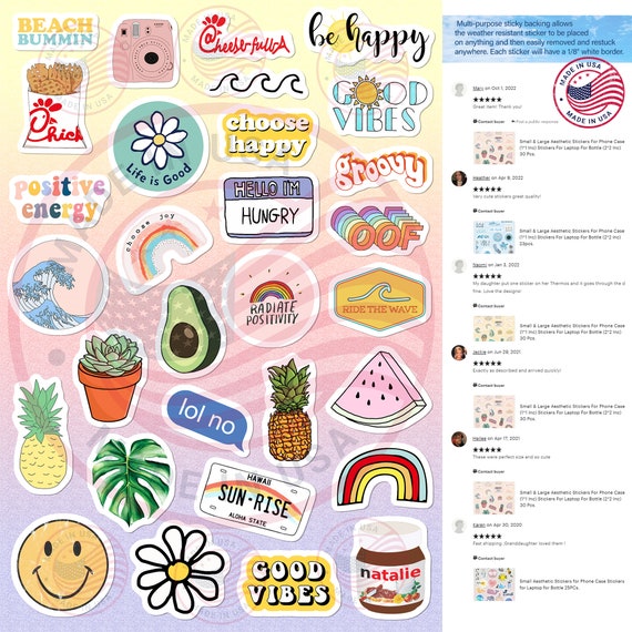 Small & Large Aesthetic Stickers For Phone Case (1*1 Inc) Stickers For  Laptop For Bottle (2*2 Inc)…