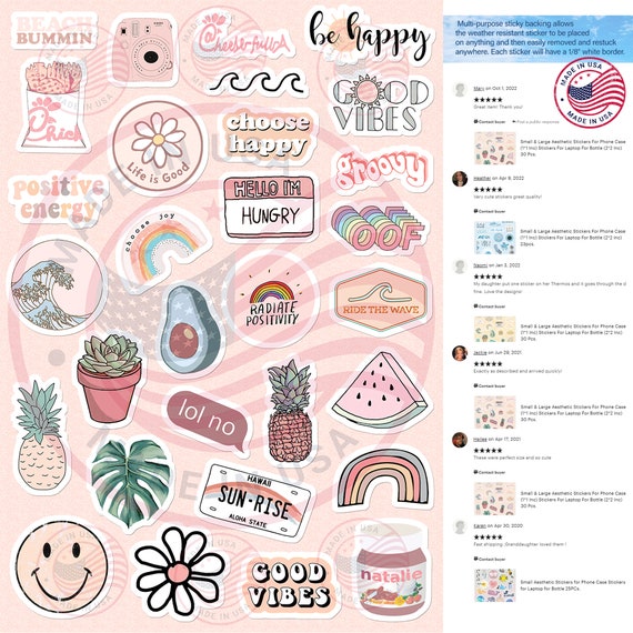 5 Set Small & Large Aesthetic Stickers for Phone Case 11 Inc Stickers for  Laptop for Bottle 22 Inc 30 Pcs. 