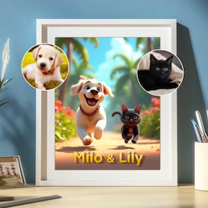 Personalisierte Cartoon Haustier und Besitzer Porträt / Besitzer und Haustier Zeichnung vom Foto / Familien Porträt mit Haustier / 3D Cartoon Porträt / Digitale Datei