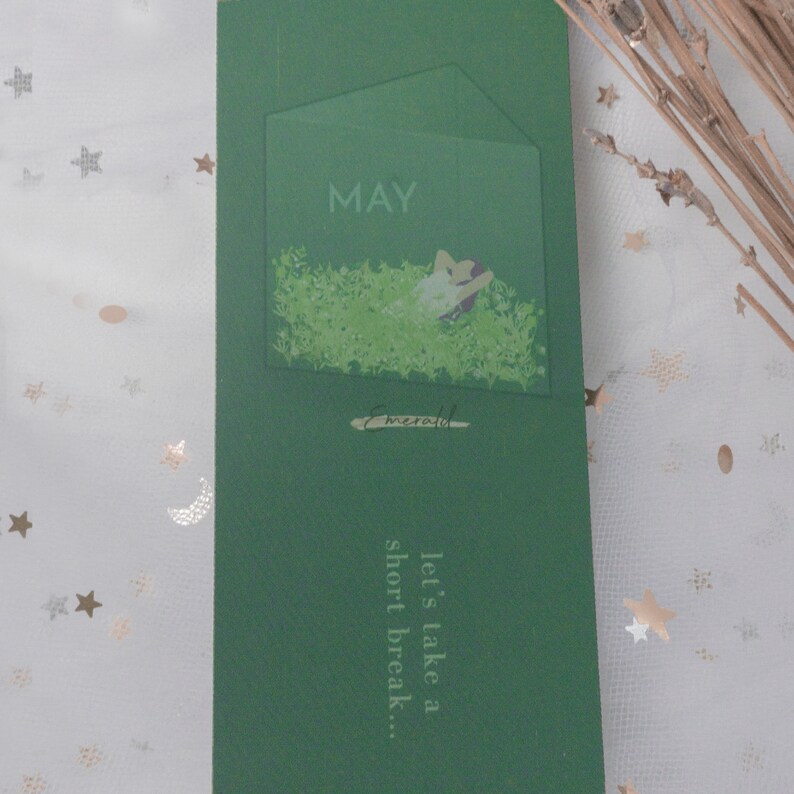 aesthetic may birthstone illustration paper bookmark dark