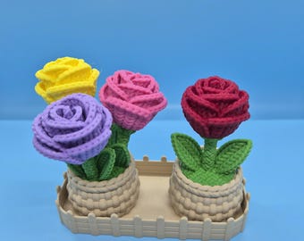 Cozy Knitted Rose in Pot – 3D Printed Everlasting Flower Decor