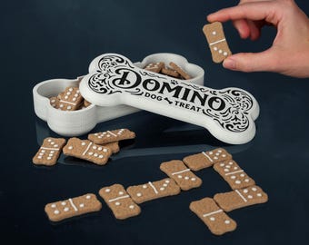 Dog Treat Domino Game Set | Faux Biscuit Tiles, Bone Storage Box
