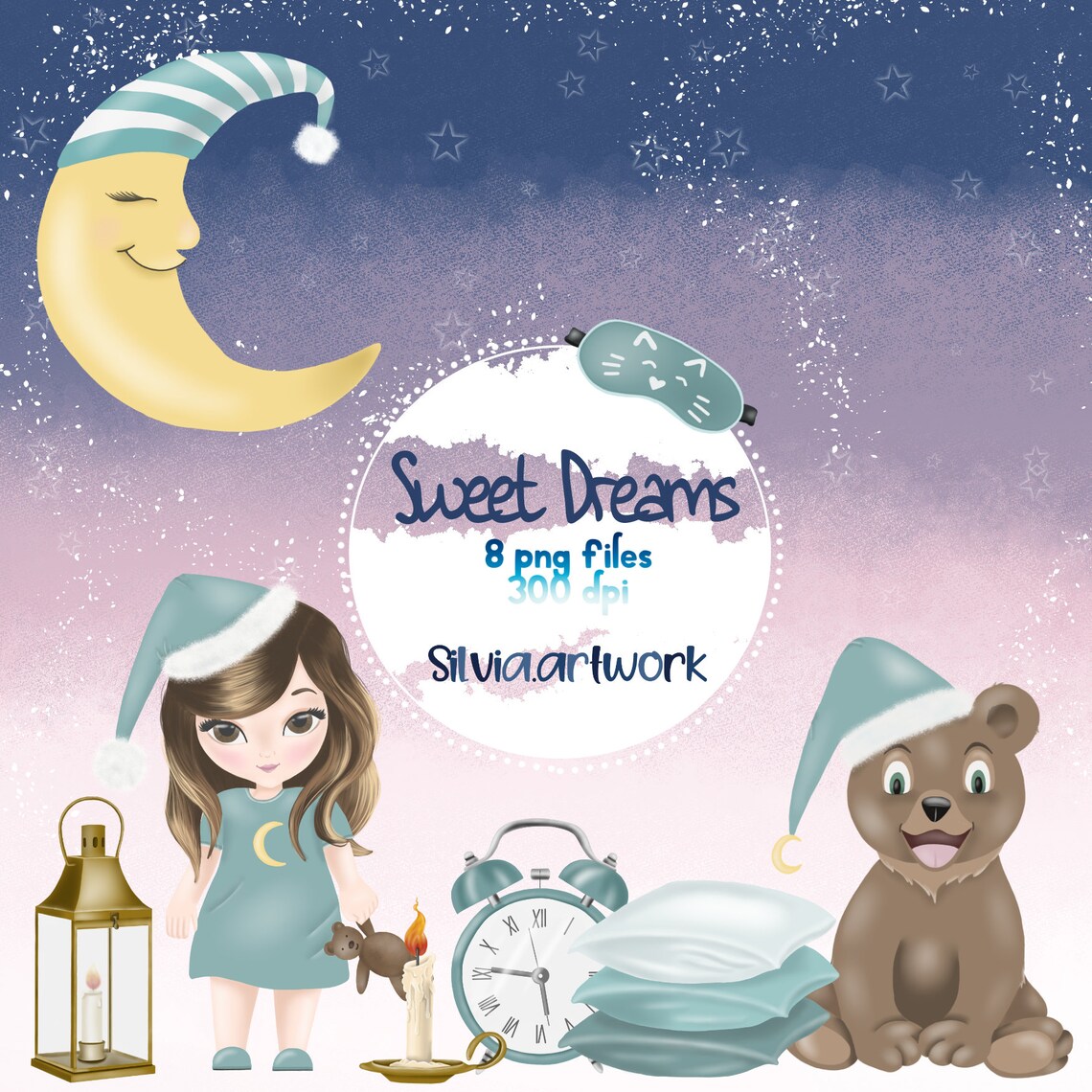 Sweet Dreams Clipart Night Clipart Good night | Etsy