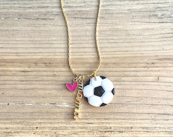 Soccer Mama Necklace: Polymer Clay Ball, 14K Gold Plated Chain