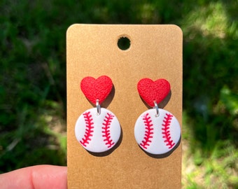 Handmade Polymer Clay Baseball Earrings: Customizable Sports Gift