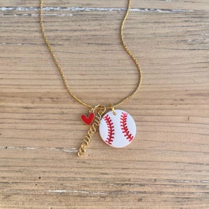 Baseball Mama Necklace: Polymer Clay Charm, 14K Gold Plated Chain