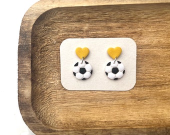 Handmade Polymer Clay Soccer Ball Earrings: Sports Lover Gift