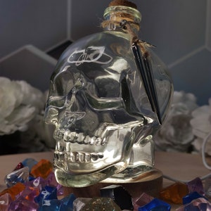 Glass bottle with a skull/ pirates bottle/ halloween/ party bottle
