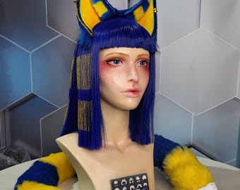 Cosplay de Gato Egípcio | Fantasia de Gato Faraó | Peruca, Orelhas e Cauda de Cobra | Roupa Fantasia
