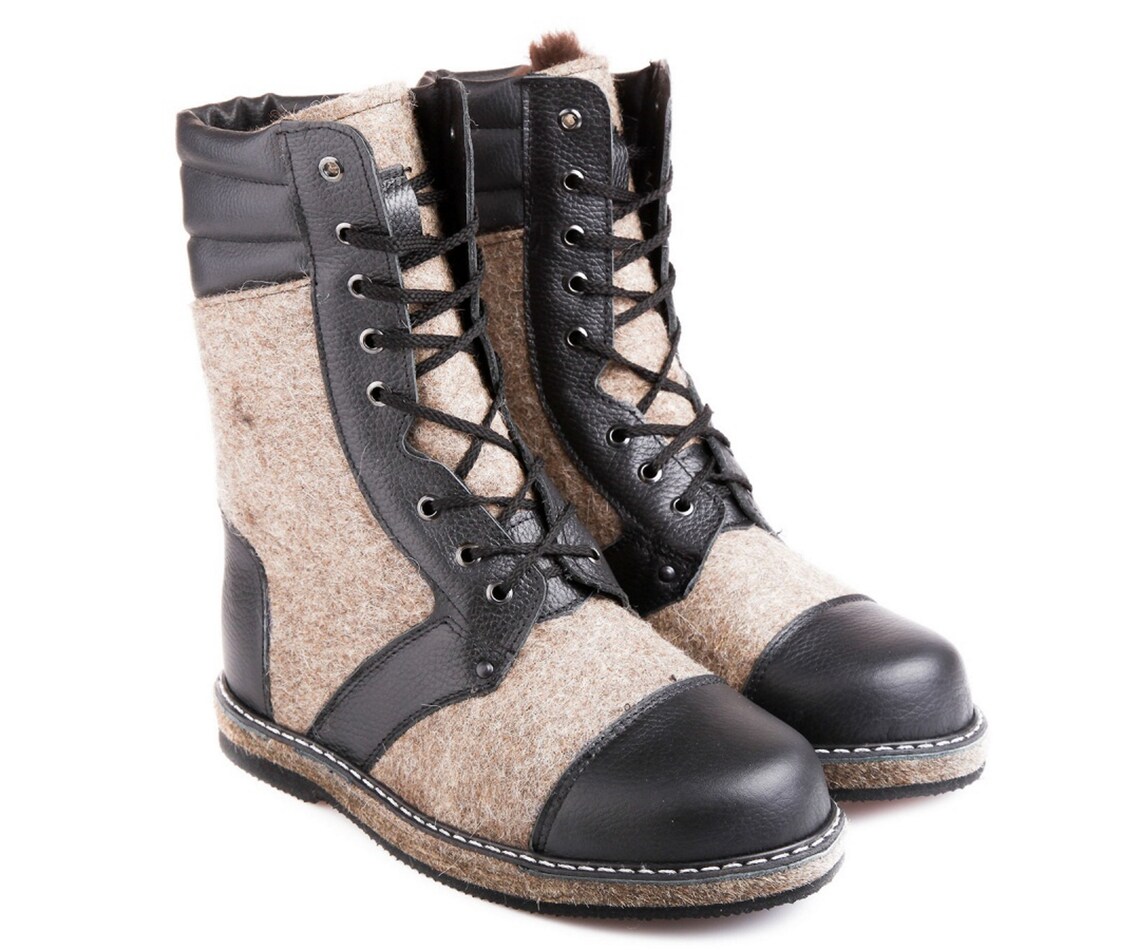 Men's Russian felt boots valenki with leather toe warm Etsy