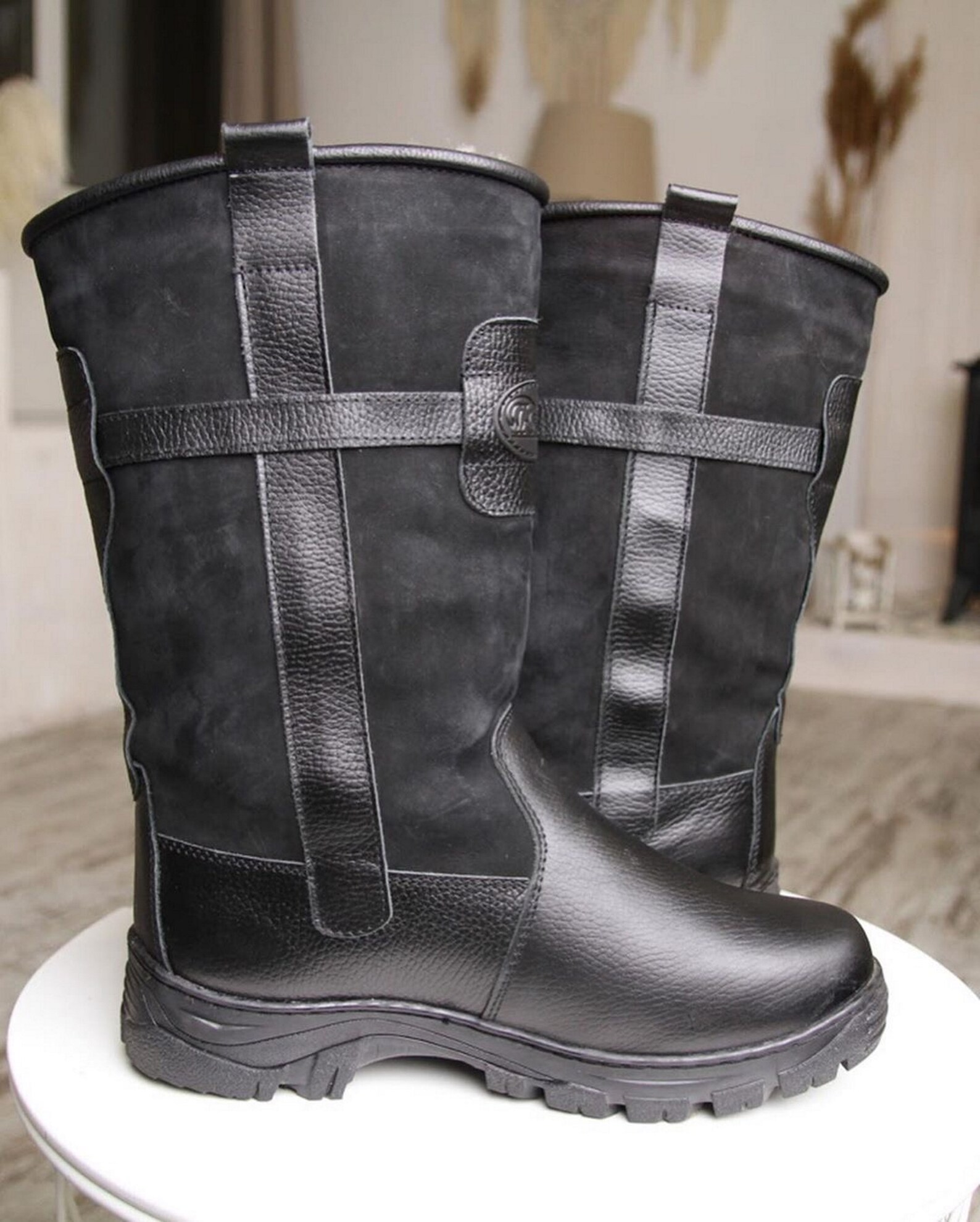 Russian winter boots with fur for men genuine leather very Etsy