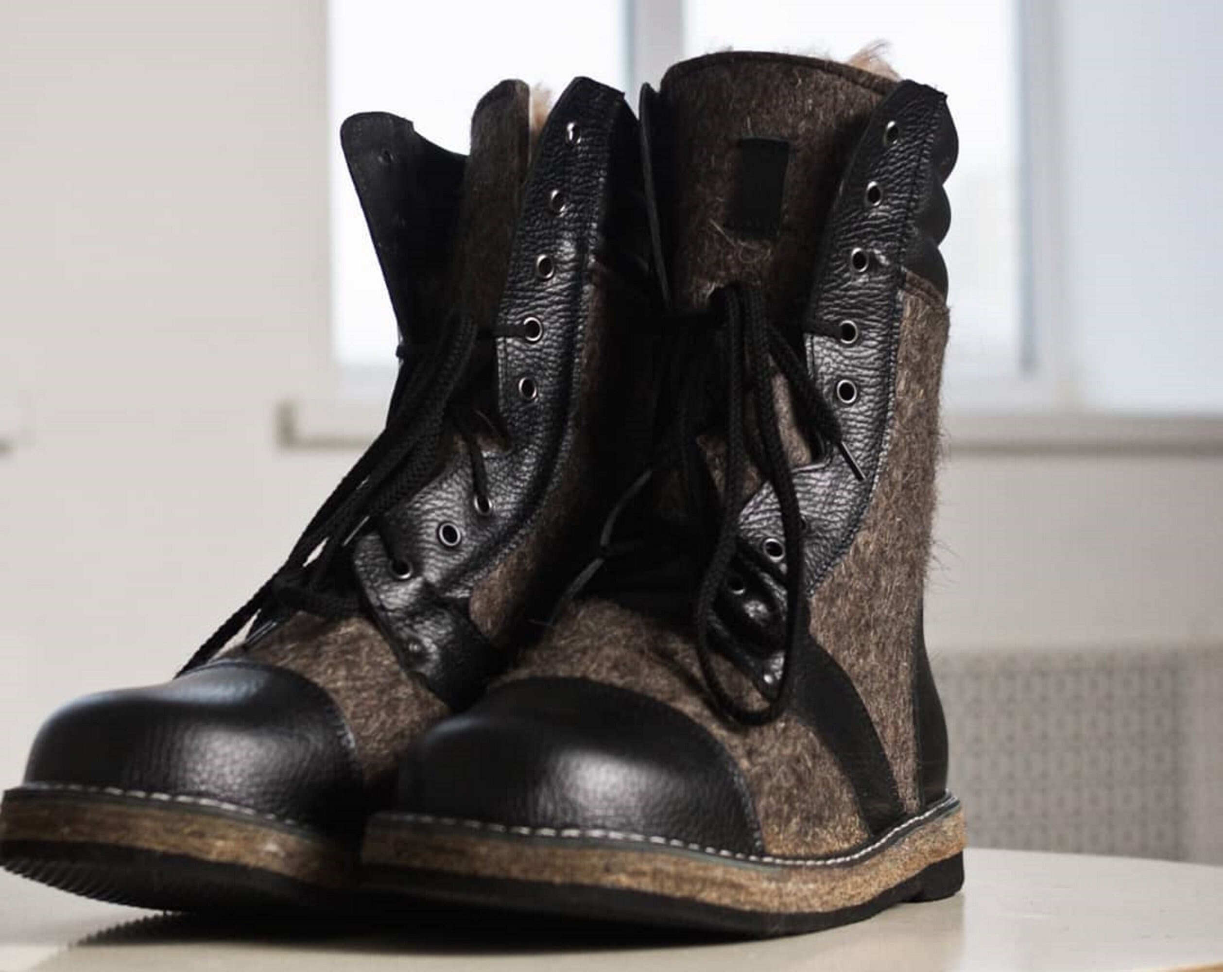 Men's Russian felt boots valenki with leather toe warm Etsy