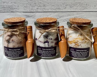 Aromatherapy Bath Soak Gift Essential Oil Scented Bath Salt In a Jar with Wooden Scoop Epsom Salt Natural Spa Grief Break Up Gift Set