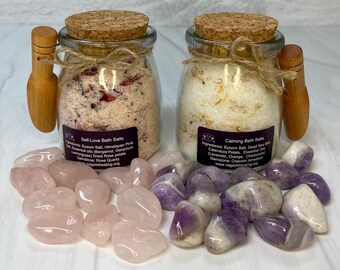Glass Jar Aromatherapy Bath Salt Set Relaxation Self-care package Box  Birthday Grief Sympathy Gift Present Crystal Reiki infused