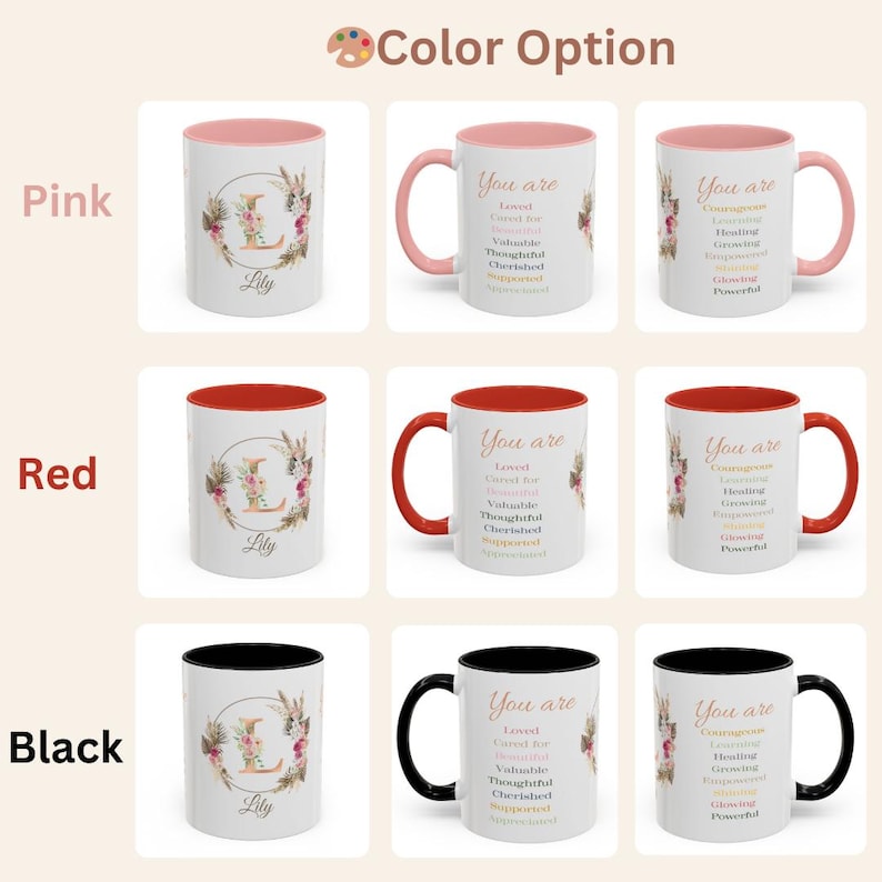 Motivational Drinkware Custom Name Cup Boho Floral Monogram Gift Empowering Words Daily Reminder Gratitude Coffee Mug Personal Growth Gift Inspirational Present Ceramic
