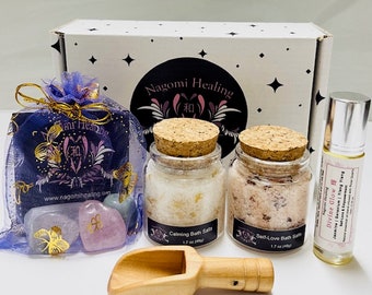 Mother's Day Gift Bath Salt Self-Care Package Crystal Relaxation Thoughtful Gift Aromatherapy Natural Essential Oil Roller Gift Set