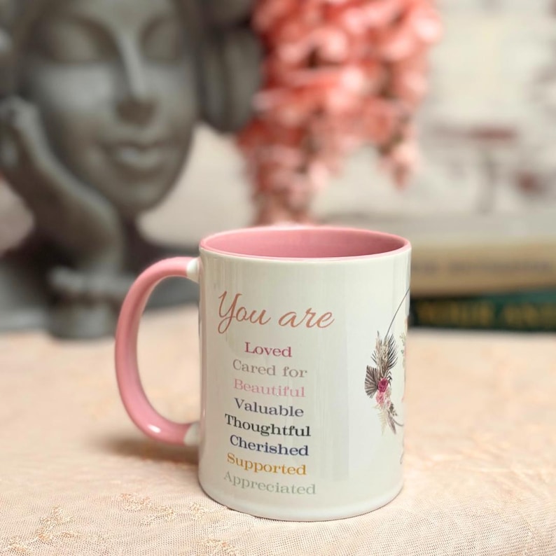 Personalized Affirmation Mug Motivational Drinkware Custom Name Cup Boho Floral Monogram Gift Empowering Words Daily Reminder Gratitude Coffee Mug Inspirational Present Ceramic