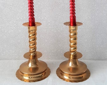 Antique brass candle holder set / Tall brass candlestick holders / Gold candle holder table centerpiece