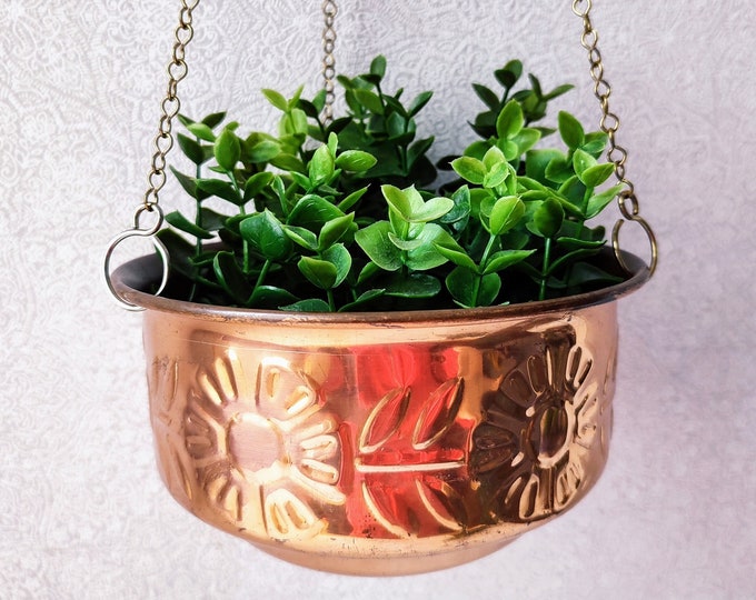 Hanging Planter Vintage / Copper Plant Pot / Rustic Garden Decor
