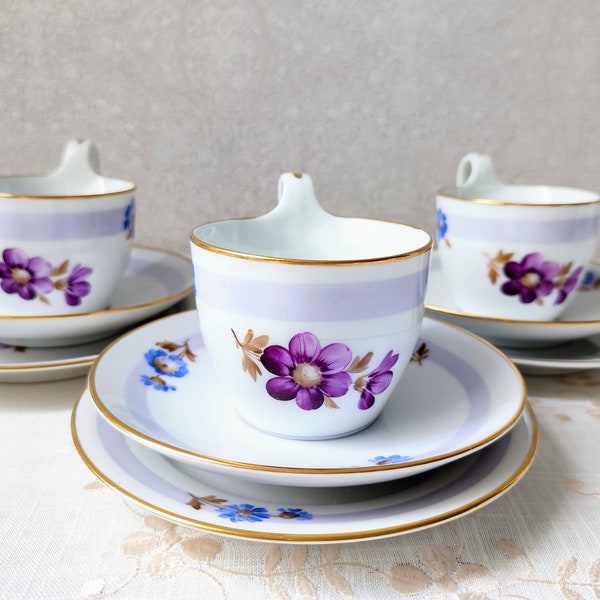 Ensemble de tasses à thé peintes à la main Royal Copenhagen avec soucoupe et assiettes à pâtisserie / tasse à café en porcelaine danoise vintage / Royal Copenhagen 597