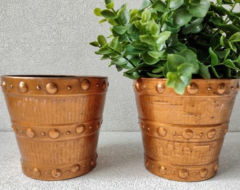 Copper planters set /  Plant pot vintage / Rustic home decor / 7 year anniversary gift
