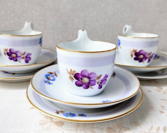 Ensemble de tasses à thé peintes à la main Royal Copenhagen avec soucoupe et assiettes à pâtisserie / tasse à café en porcelaine danoise vintage / Royal Copenhagen 597