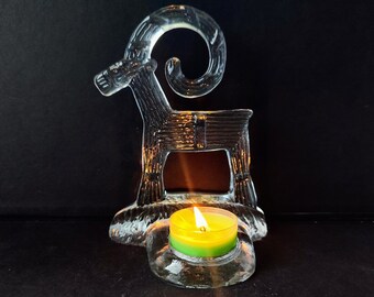 Swedish Christmas Yule goat votive candle holder / Swedish art glass vintage / Scandinavian holiday decor