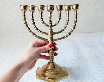 Brass menorah 7 branch / Large gold menorah vintage / Judaica gifts