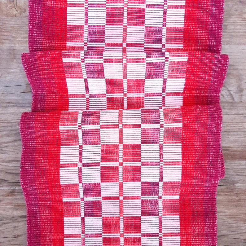 Red table runner / Checkered table cover vintage / Fall decorations / Christmas table runner image 2