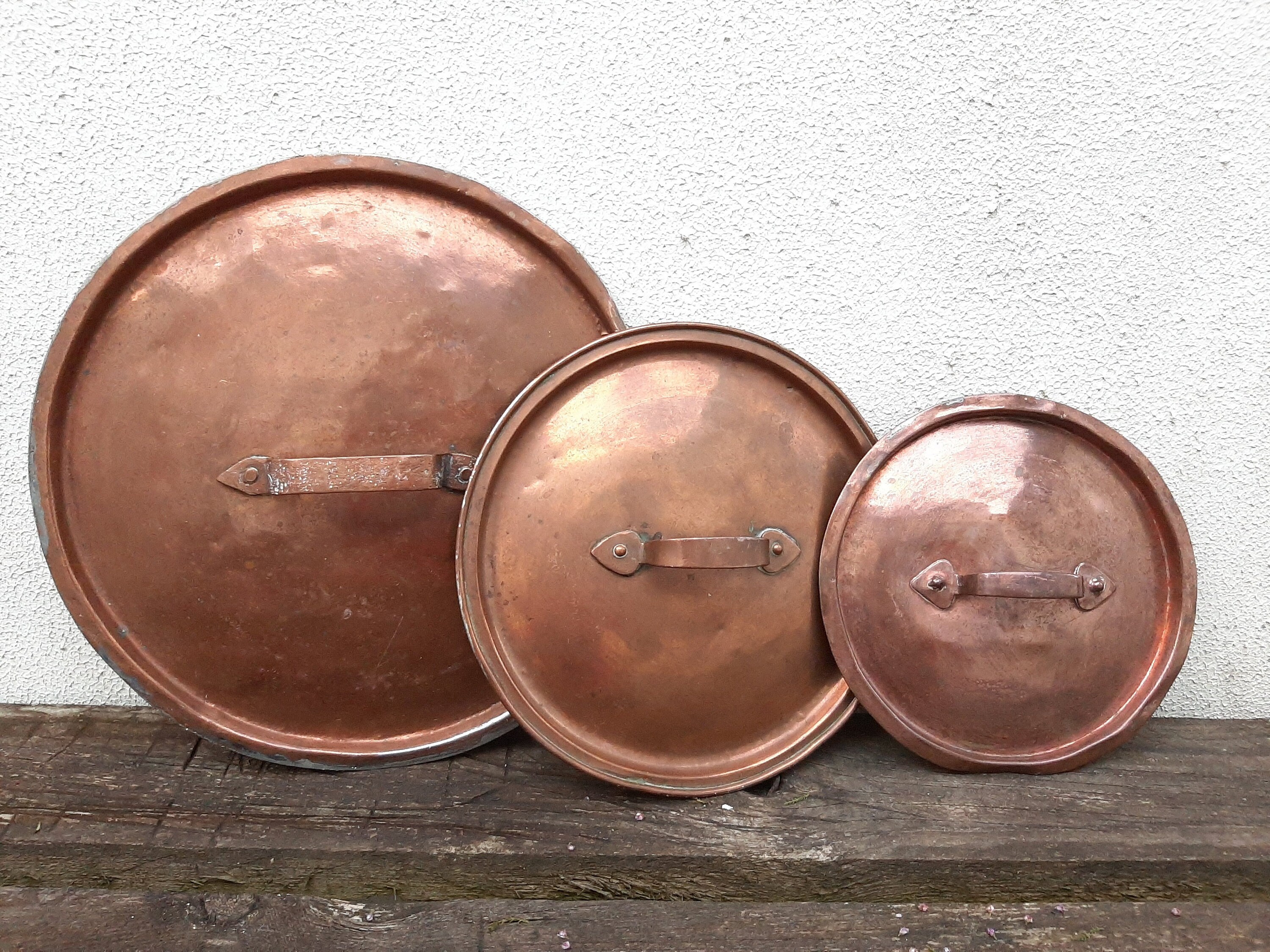 Copper Lids Set of 3 Vintage / Copper Kitchen Wall Decor / | Etsy