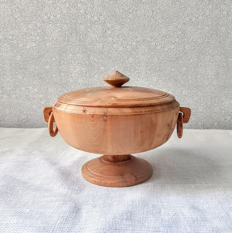 Vintage Wooden Candy Dish with Lid / Rustic Jewelry Trinket Etsy