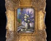 Miniature Oil Painting Flowers With Italian Gold Gilded Hand Made Wooden Frame
