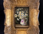 Miniature Oil Painting Flowers With Italian Gold Gilded Hand Made Wooden Frame