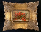 Miniature Oil Painting Flowers With Italian Gold Gilded Hand Made Wooden Frame
