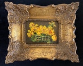 Miniature Oil Painting Flowers With Italian Gold Gilded Hand Made Wooden Frame