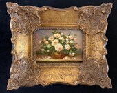 Miniature Oil Painting Flowers With Italian Gold Gilded Hand Made Wooden Frame