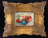 Miniature Oil Painting Flowers With Italian Gold Gilded Hand Made Wooden Frame