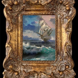 New Original Oil Painting On Canvas Seascape Ocean With Wooden Hand Made Frame Signed And Listed By The Artist