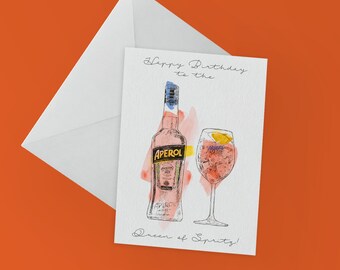 Birthday Card - Aperol Spritz. Happy Birthday to the Queen of Spritz! (A5, envelope included)